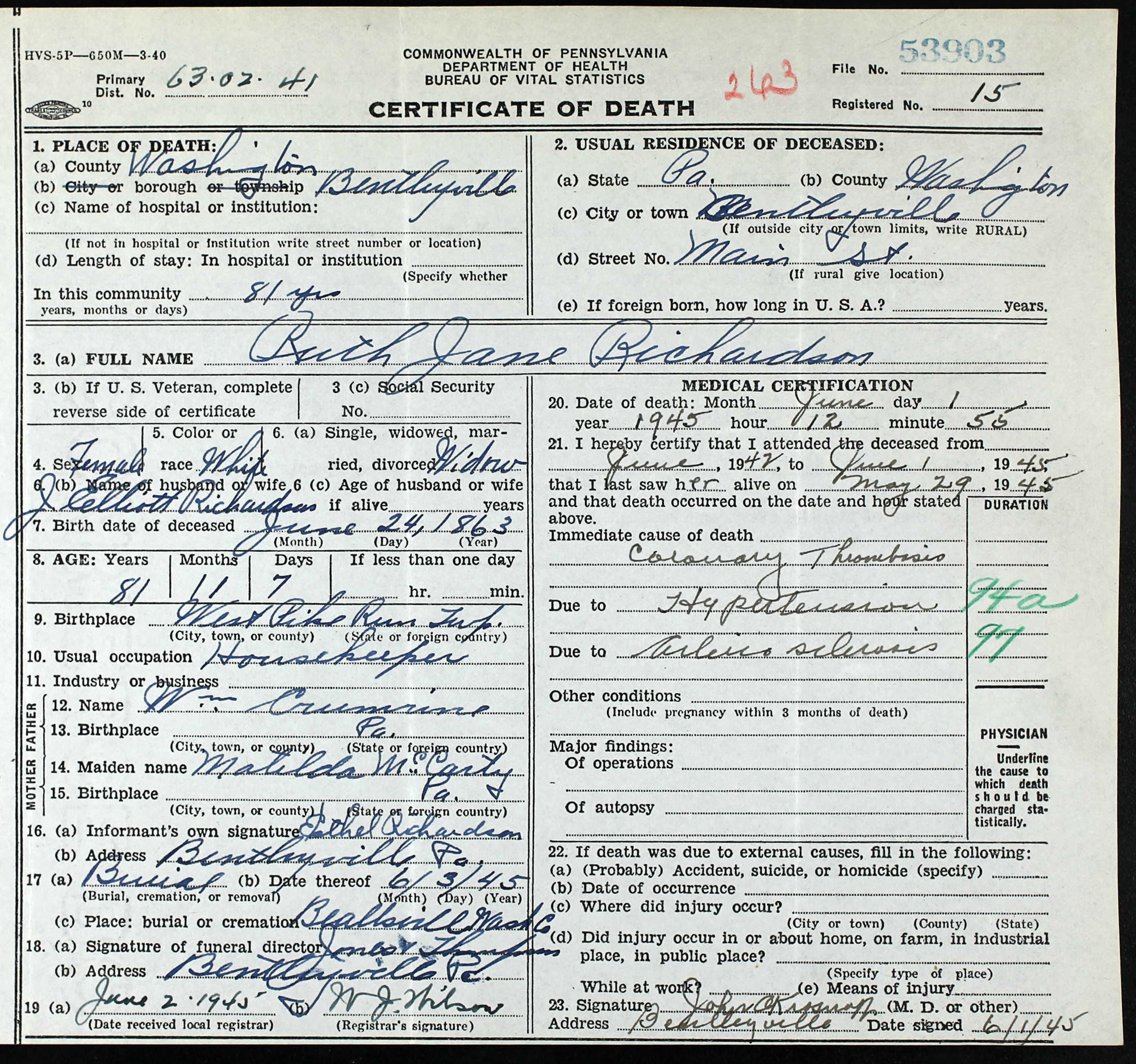 death certificate